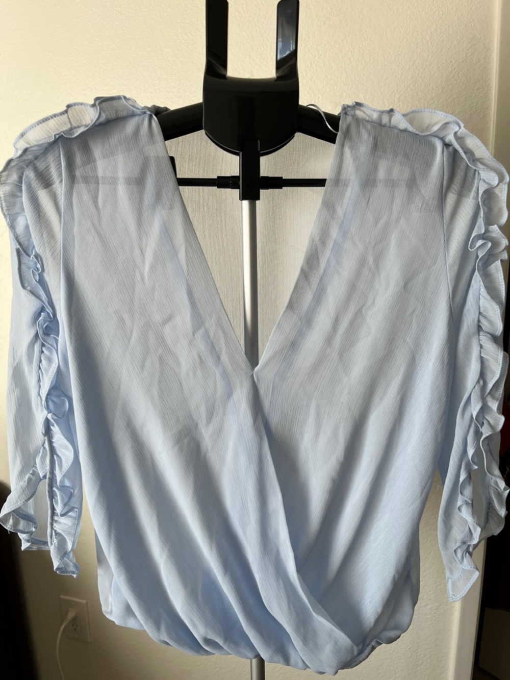 Zara Light Blue Ruffled Wrap Blouse